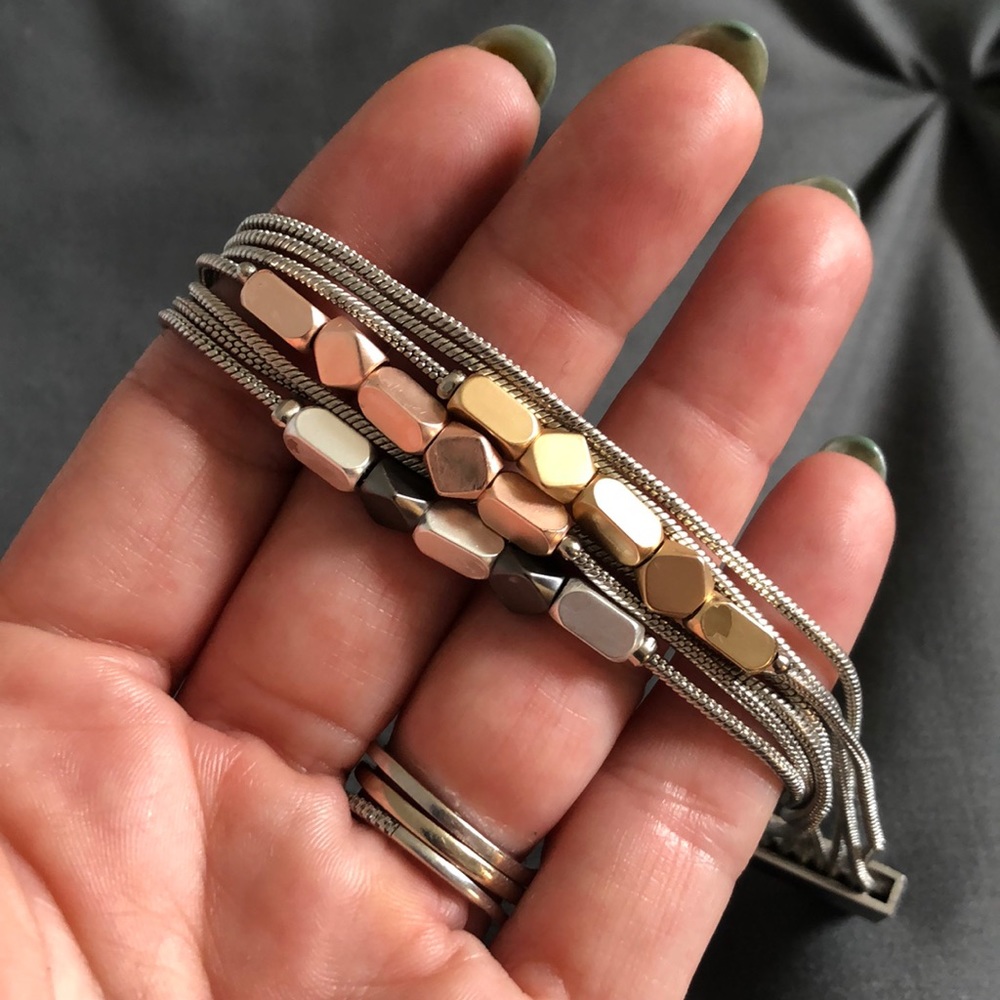 Rose gold, gold, and silver bracelet